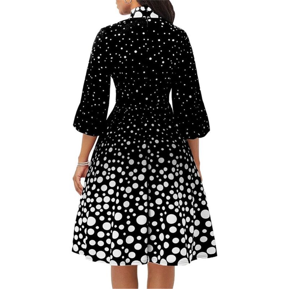 BLACK AND WHITE POLKA DOTTED DRESS Swirl Skirt Designer Ricco Bruno New Medium 6 - Picture 2 of 3